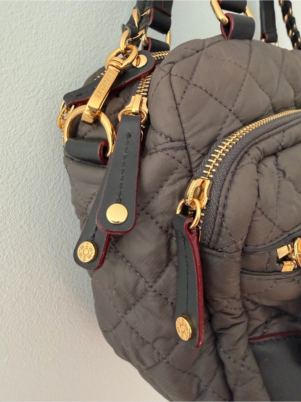 MZ Wallace Quilted Grey Shoulder Bag with Gold Hardware - Picture 4 of 10